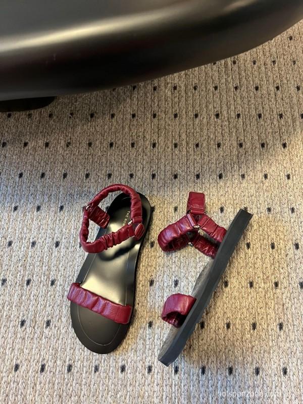 2025 Women The Row Burgundy Leather Sandals