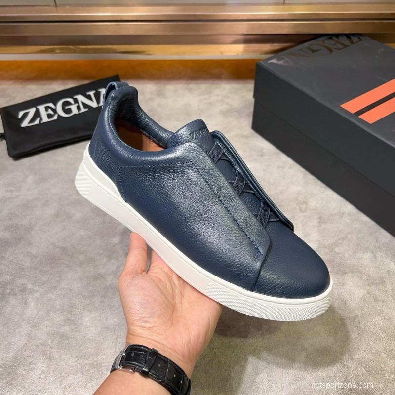 2024 Men Ermenegildo Zegna Navy Calfskin Slip-On Sneakers MJ00280