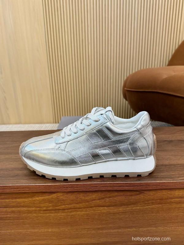 2025 Unisex HOGAN Silver Leather Sneakers