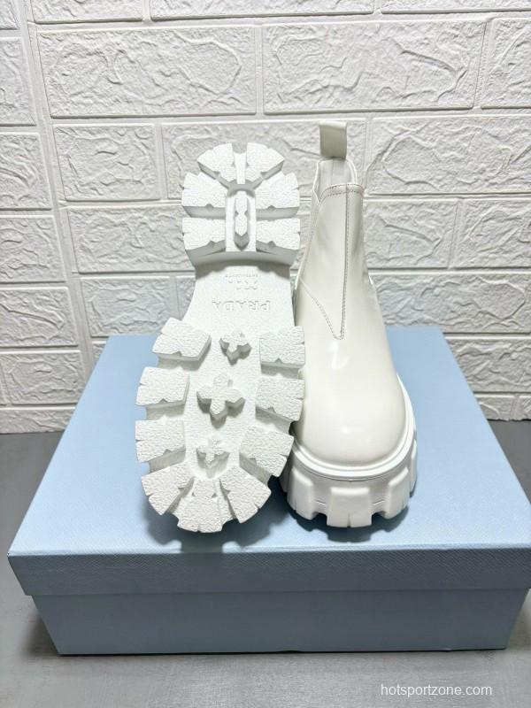 2024 Women Prada White Leather Chelsea Boots MJ00380