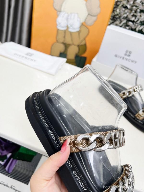 2025 Women Givenchy Black Transparent PVC Leather Sandals Chain LY00250