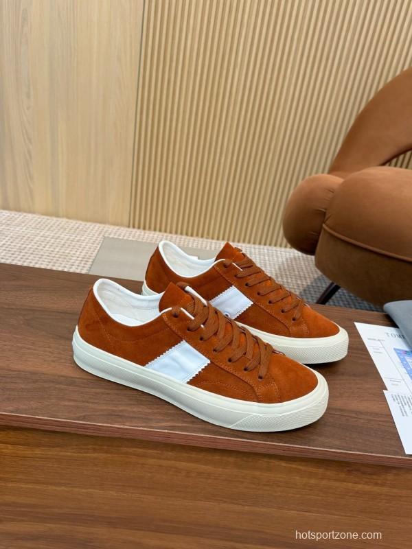 2025 Men TOM FORD Brown White Suede Sneakers LY00360