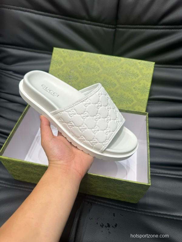 2024 GUCCI White Leather Slippers MJ00200
