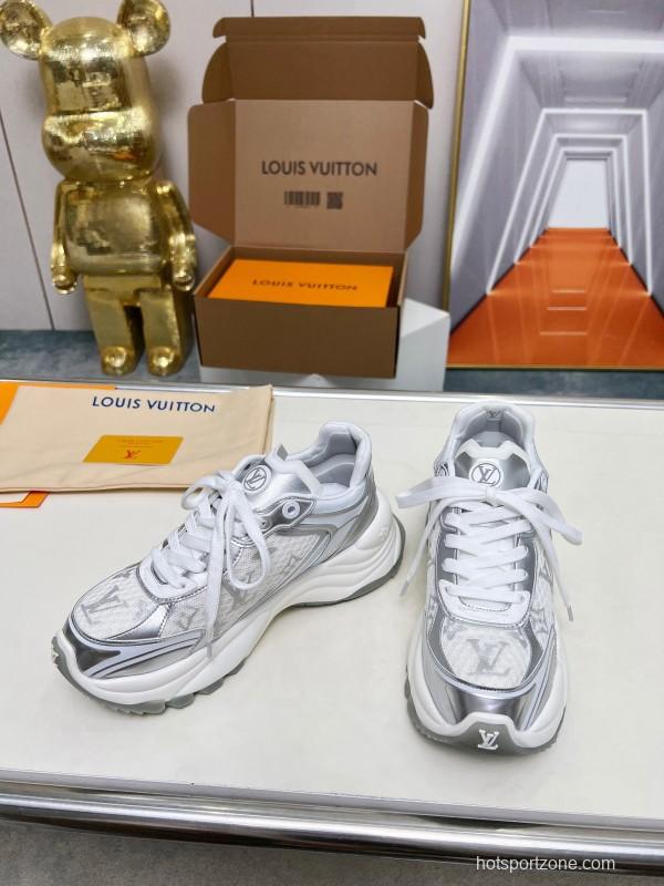 2025 Unisex Louis Vuitton White Grey Mesh Leather Sneakers LY00340