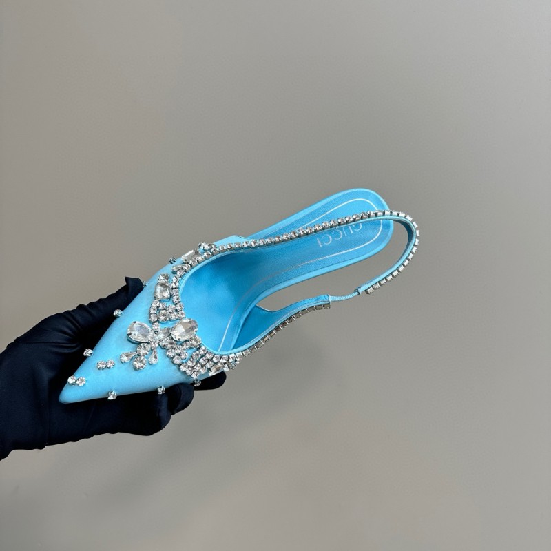 2025 Women Gucci Blue Silk Crystal Embellished Slingback Pumps MJ00340