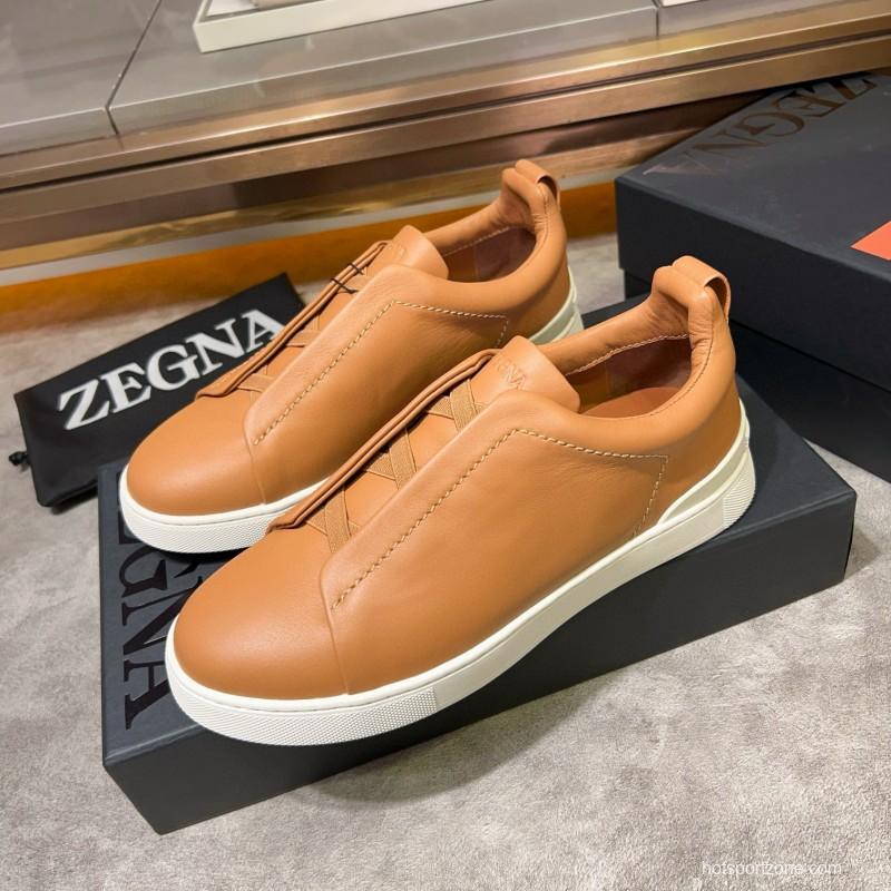 2024 Men Ermenegildo Zegna Camel Calf Leather Sneakers