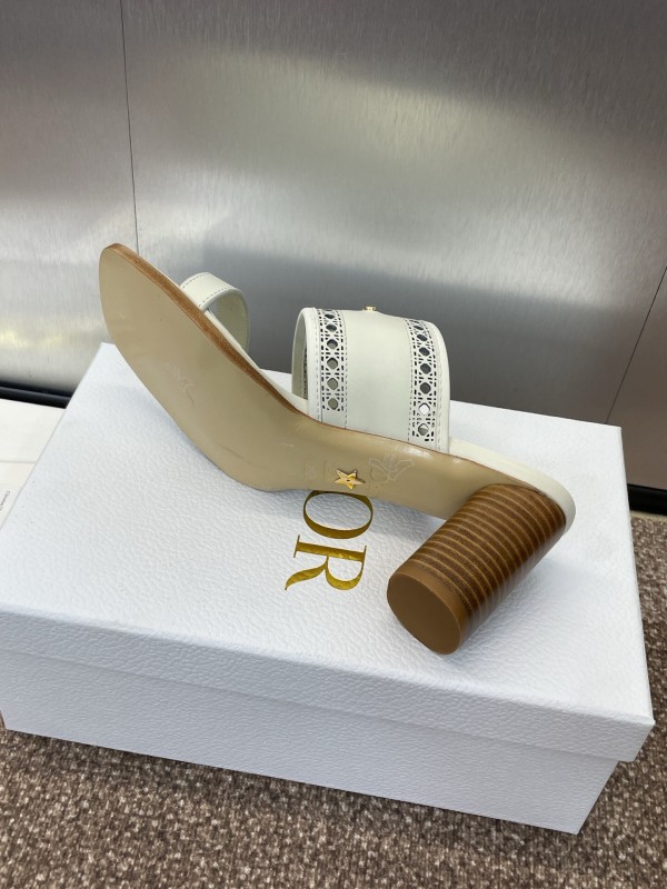 2025 Women Dior White Leather Slide Sandals