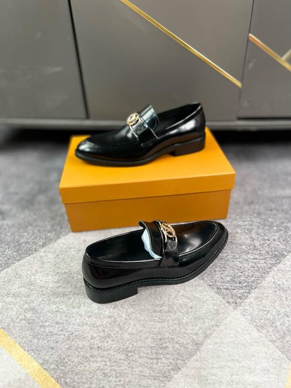 2024 Men Louis Vuitton Black Leather Dress Shoes MJ00290