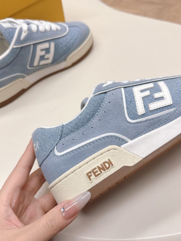 2025 Unisex Fendi Light Blue White Leather Suede Plimsolls FF Pattern LY00350(F)/LY00360(M)