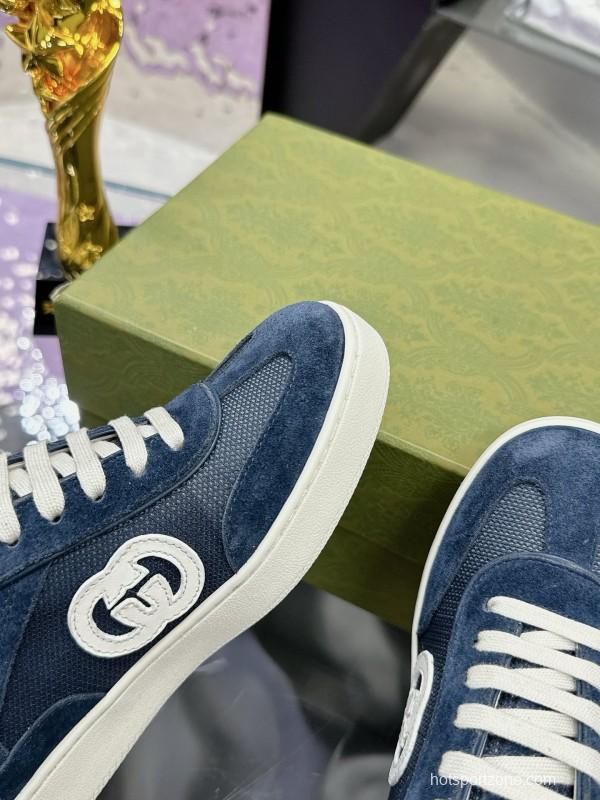 2024 Unisex Gucci Blue Navy White Suede Leather Sneakers MJ00310