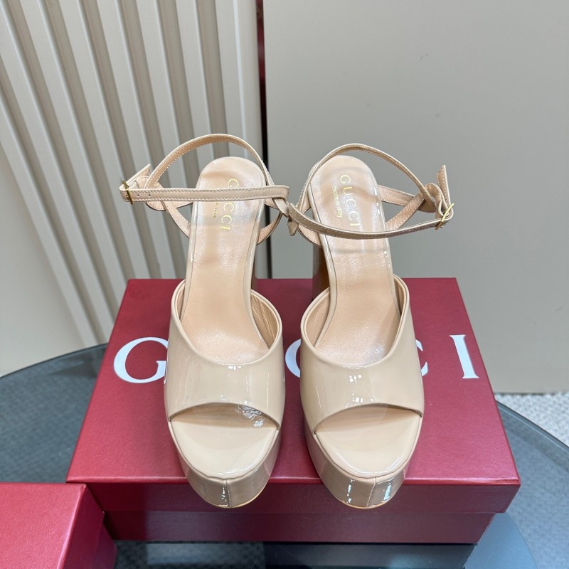 2025 Women Gucci Beige Leather Platform Sandals KFY00340