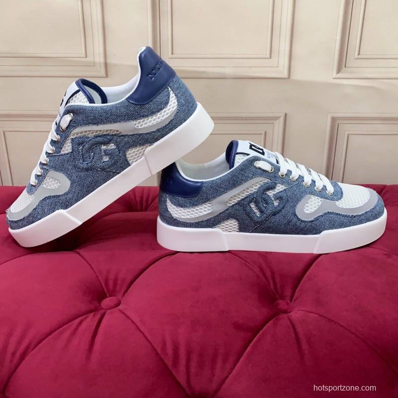 2025 Unisex Dolce & Gabbana Blue White Mesh Denim Sneakers