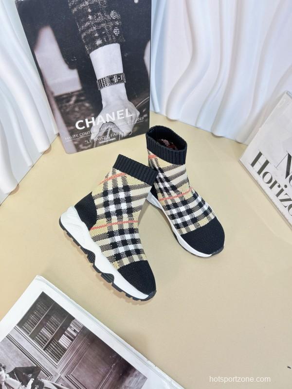 2024 Kids CHANEL Black Beige Knit Sneakers