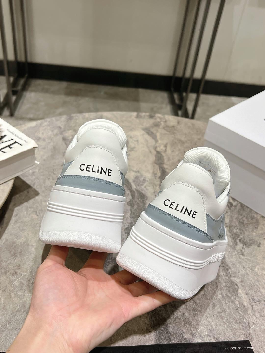 2025 Women Celine Blue White Leather Mesh Sneakers