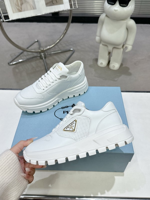2025 Unisex Prada White Leather Sneakers KFY00310