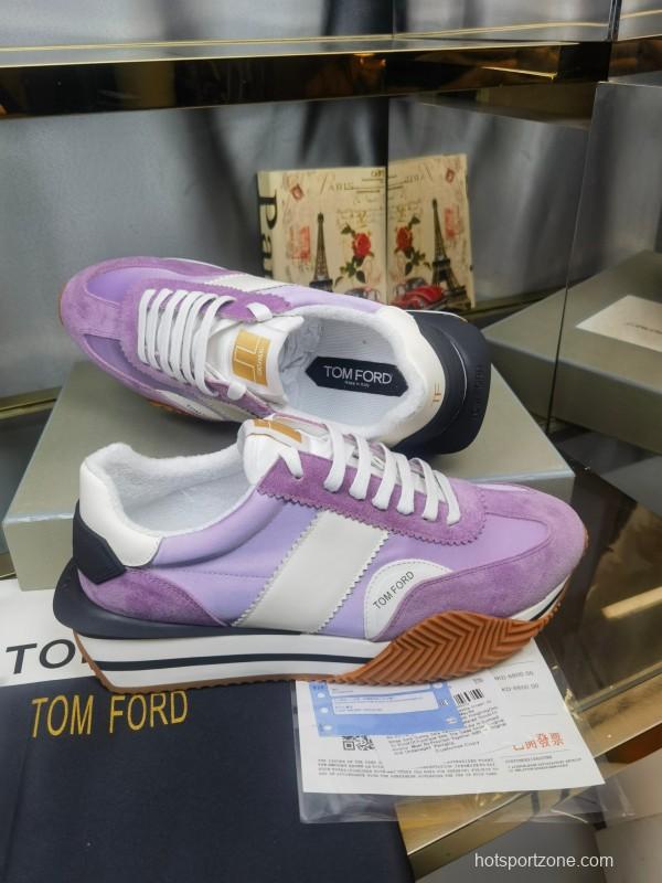 2025 Unisex TOM FORD Purple White Suede Leather Sneakers LY00360(F)/LY00370(M)