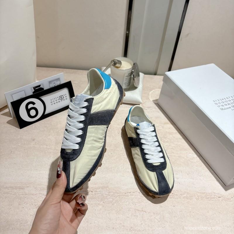 2025 Unisex Maison Margiela White Black Nylon Suede Sneakers Vintage Effect