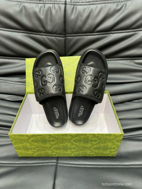 2024 GUCCI Black Leather Slippers MJ00200