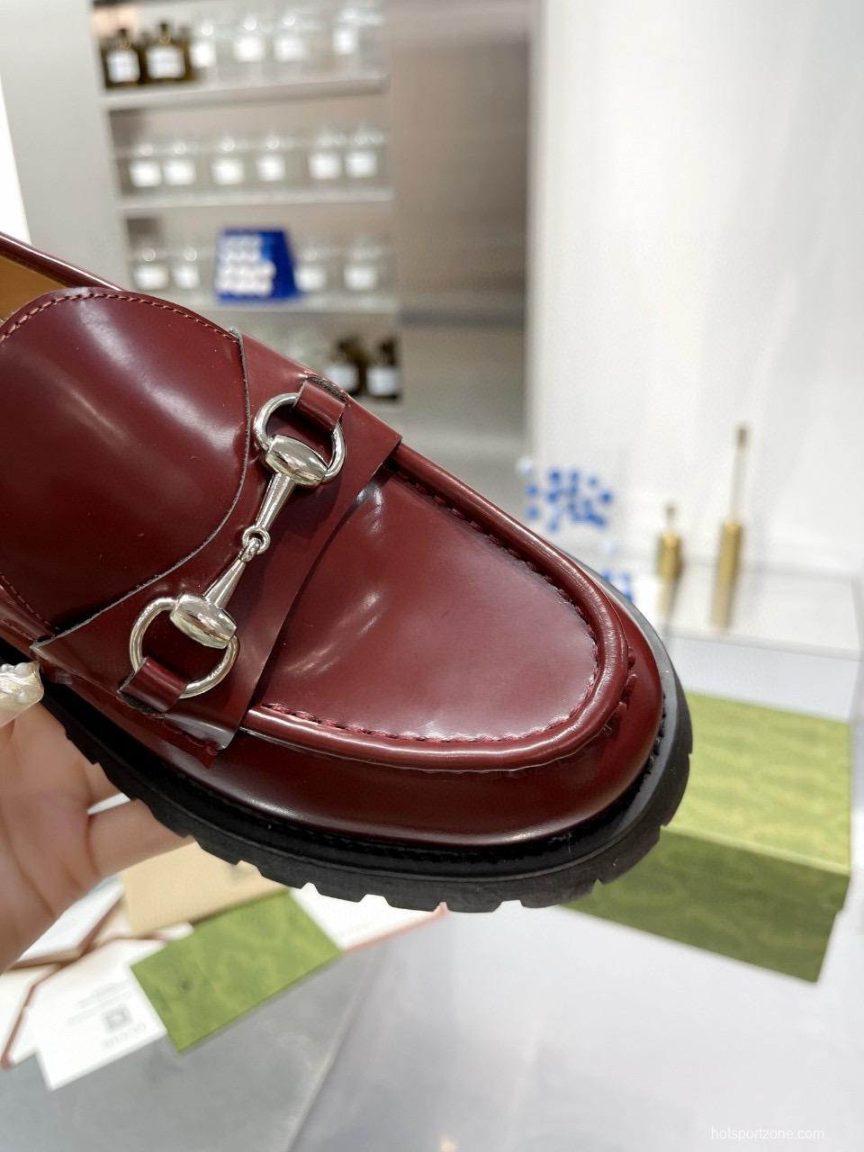 2024 Women Gucci Burgundy Leather Loafers MJ00320