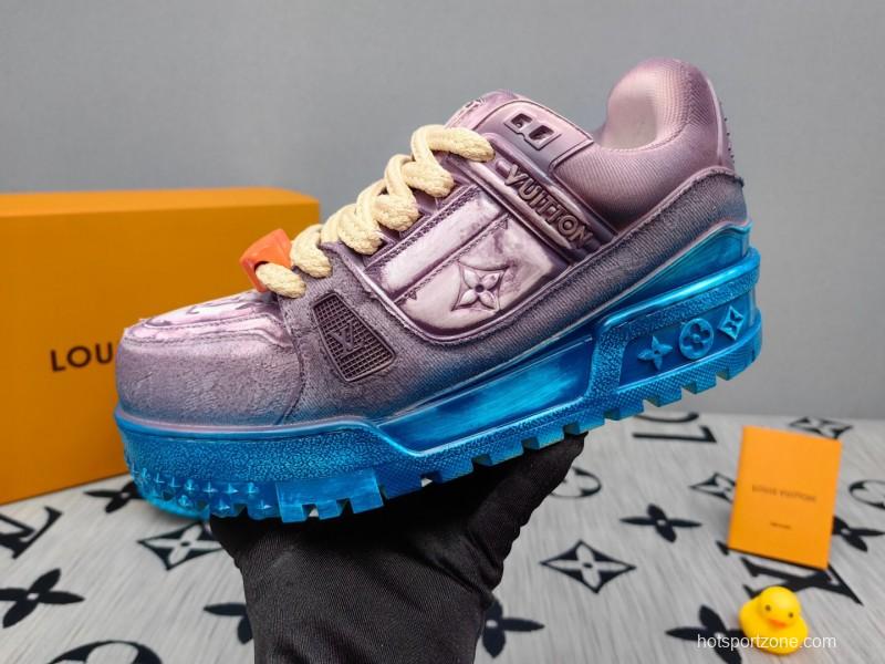 2025 Unisex Louis Vuitton Purple Blue Leather Sneakers