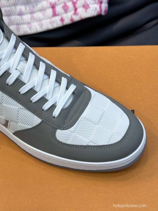 2024 Men Louis Vuitton White Grey Leather Canvas High Top Classic Sneakers MJ00420