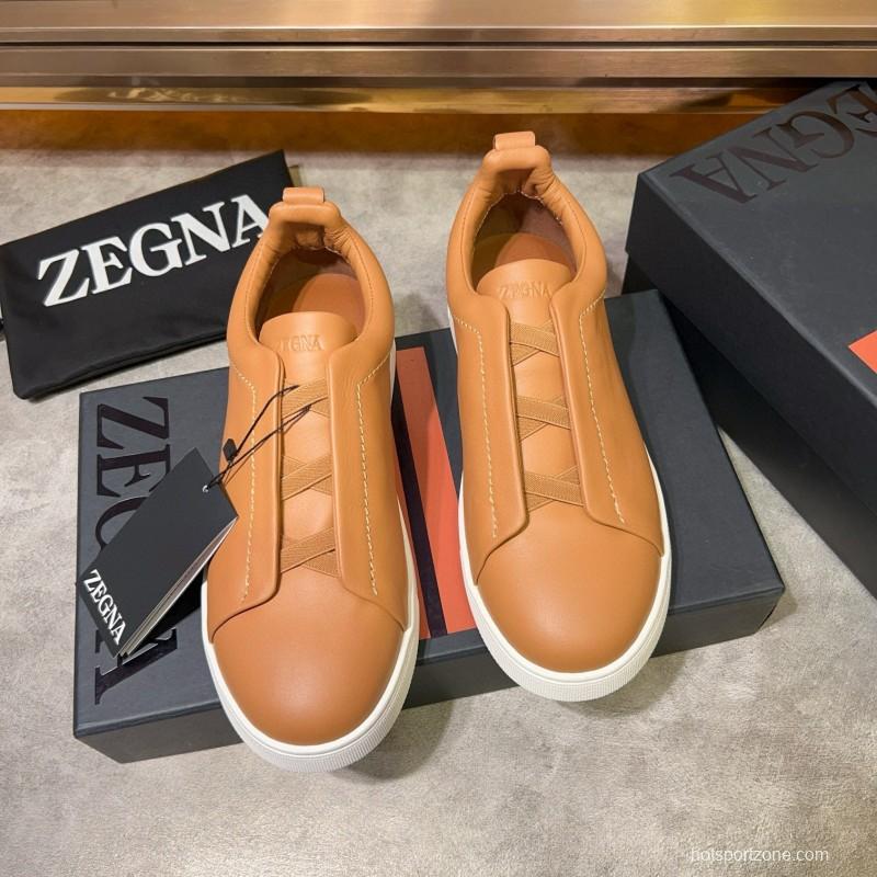 2024 Men Ermenegildo Zegna Camel Calf Leather Sneakers