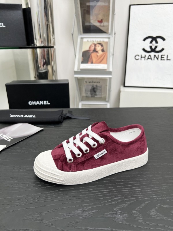 2025 Women Chanel Burgundy Canvas Sneakers LY00231