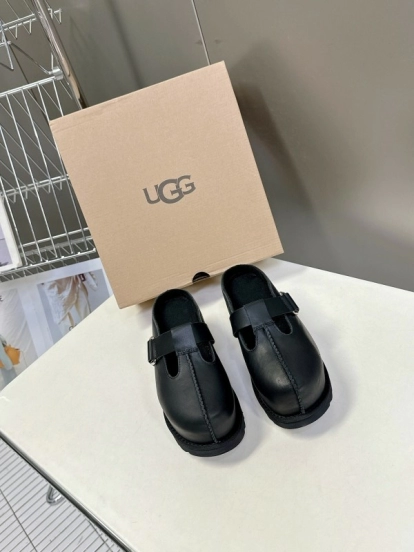 2025 UGG Black Leather Slippers KFY00230