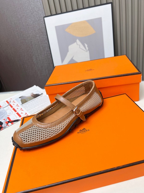 2025 Women Hermès Beige Mesh Leather Mary Jane LY00230