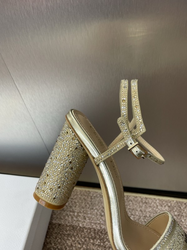 2025 Women Dior Gold Crystal Embellished Leather Sandals KFY00320