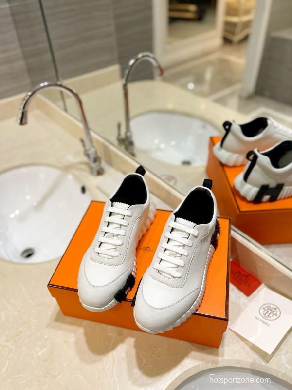 2024 Unisex Hermès white black leather sneakers