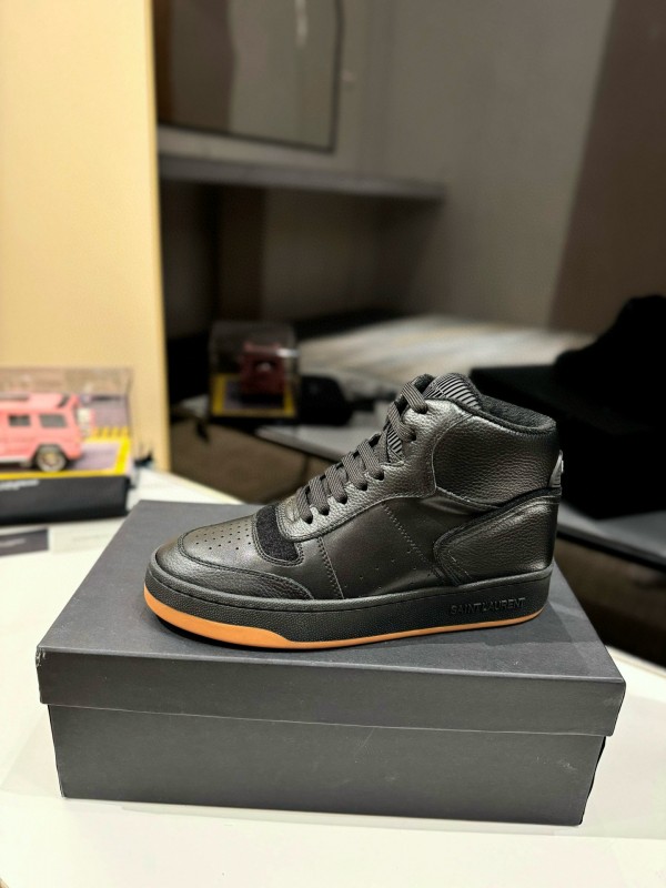 2024 Unisex Yves Saint Laurent Black Leather Sneakers Perforated Craft MJ00390