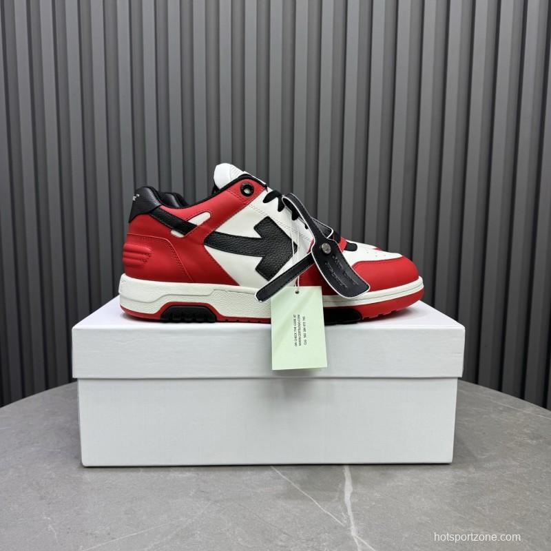 2025 Unisex Off-White Red White Black Leather Sneakers KFY00320