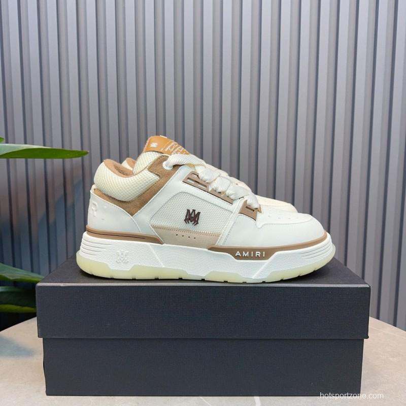 2024 Unisex Amiri White Beige Leather Mesh Sneakers MJ00360