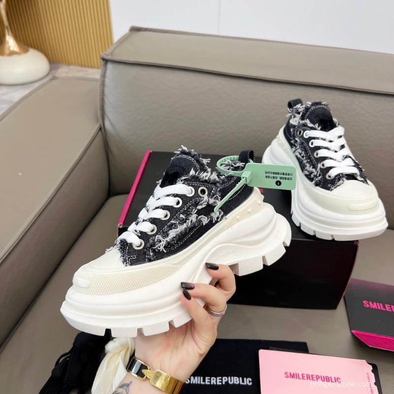 2025 Unisex Smile Republic Black White Canvas Casual Shoes Fringed LY00291