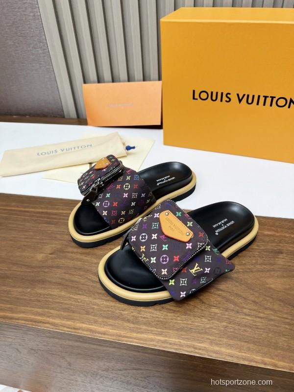 2025 Unisex Louis Vuitton Multicolor Leather Slippers KFY00230