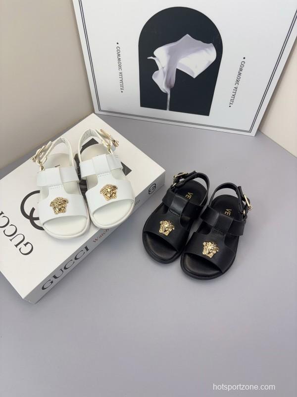 2025 Kids Versace Black White Leather Sandals