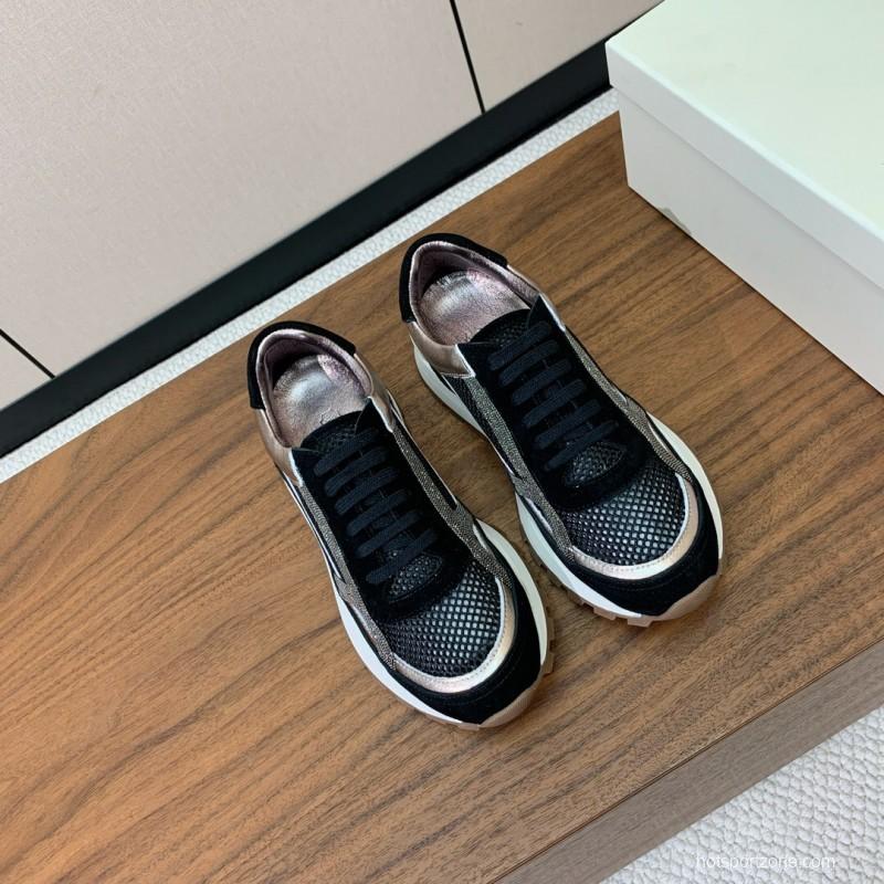 2025 Women Brunello Cucinelli Black Rose Gold Mesh Suede Leather Sneaker