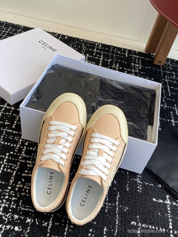 2025 Women Celine Pink Canvas Leather Sneakers