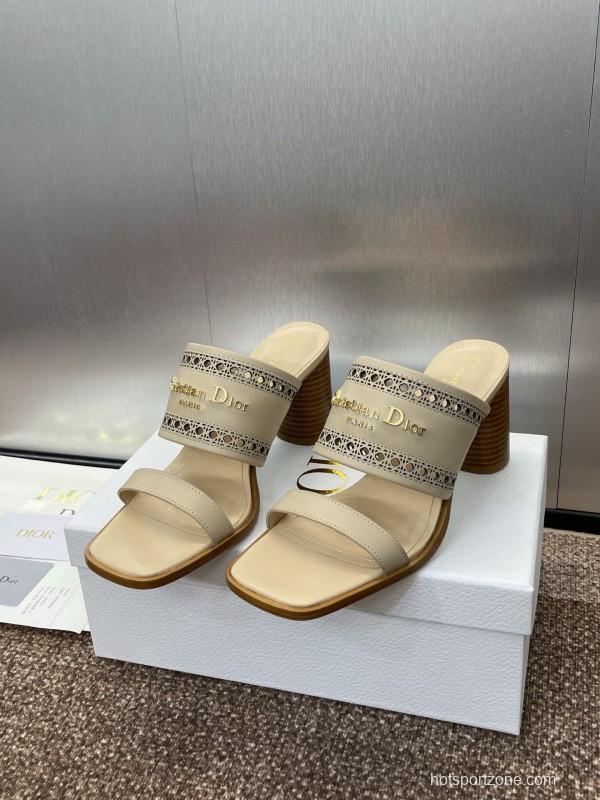 2025 Women Dior Beige Leather Slippers KFY00310