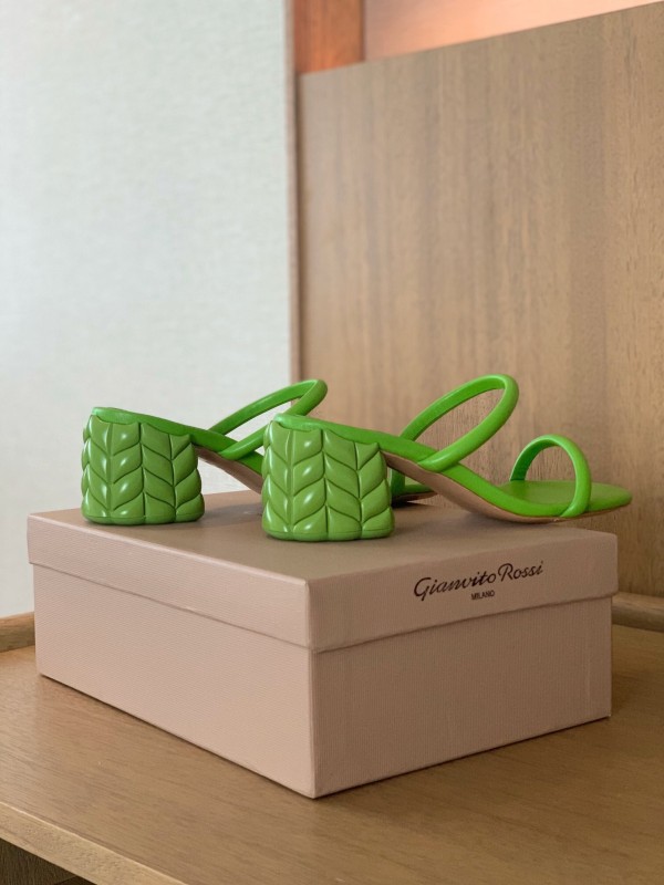 2025 Women Gianvito Rossi Green Leather Slippers