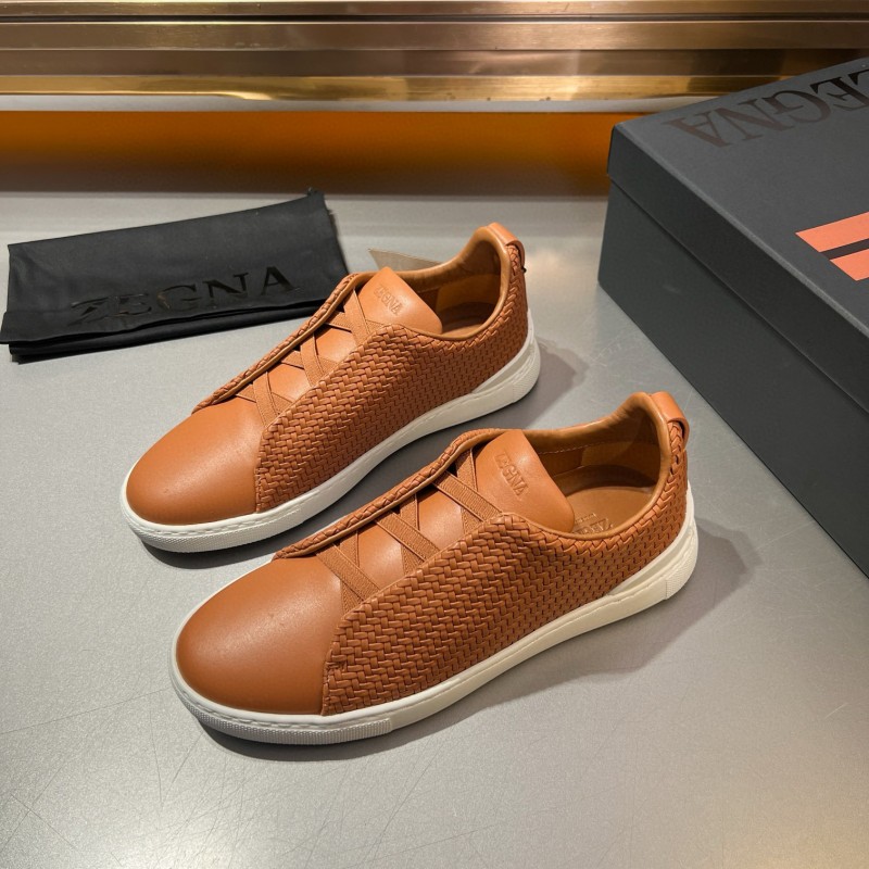 2024 Men Ermenegildo Zegna Brown Leather Woven Sneakers