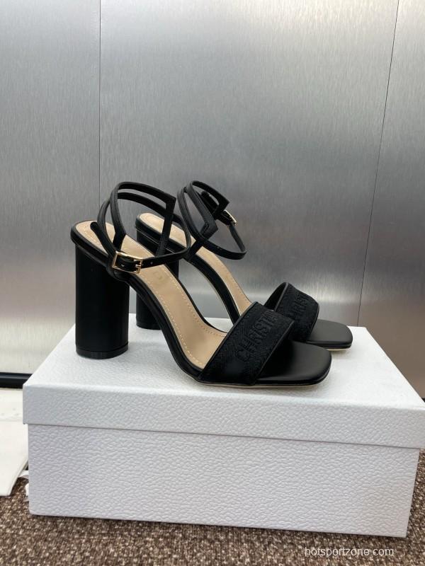 2025 Women Dior Black Leather High Heel Sandals