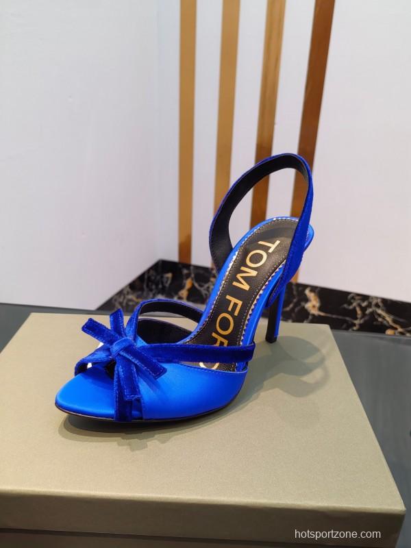 2025 Women TOM FORD Blue Velvet Satin High Heel Slingback KFY00300