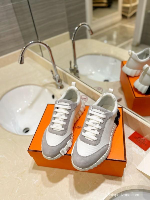 2024 Unisex Hermès White Gray Suede Mesh Sneakers MJ00320