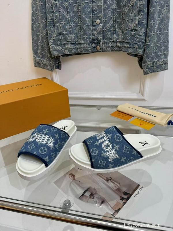 2025 Slippers Louis Vuitton Blue Denim Canvas Slippers LY