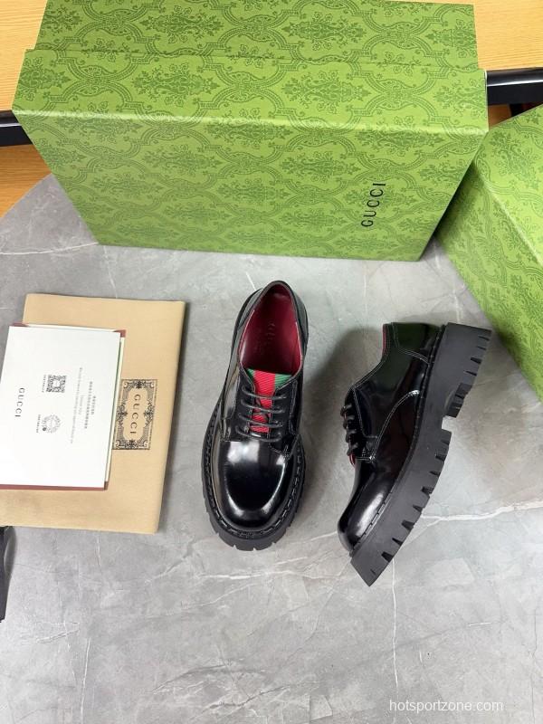 2024 Women Gucci Black Leather Oxford Shoes MJ00320