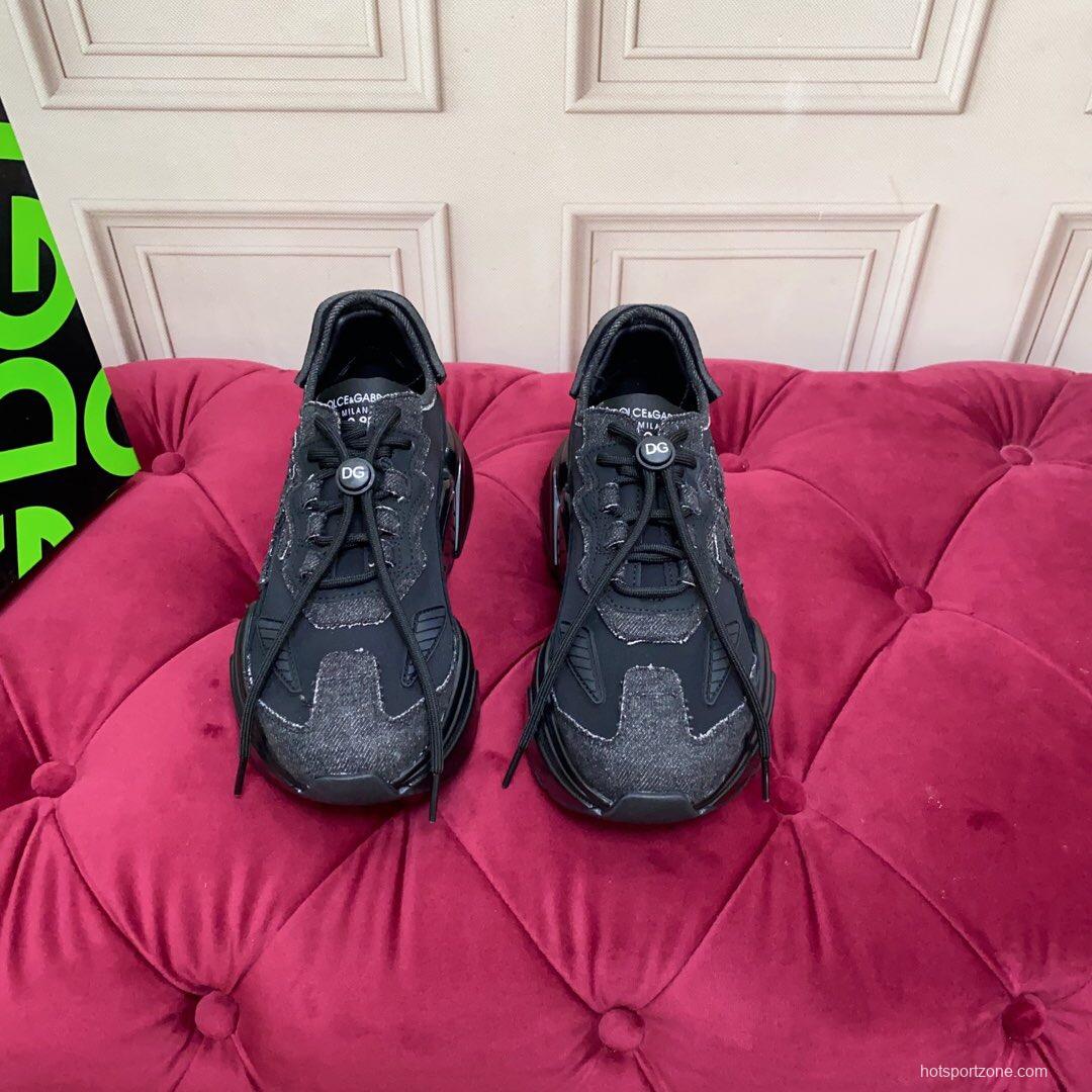 2025 Unisex Dolce & Gabbana Black Silk Leather Lycra Sneakers DG00330(F)/LY00340(M)