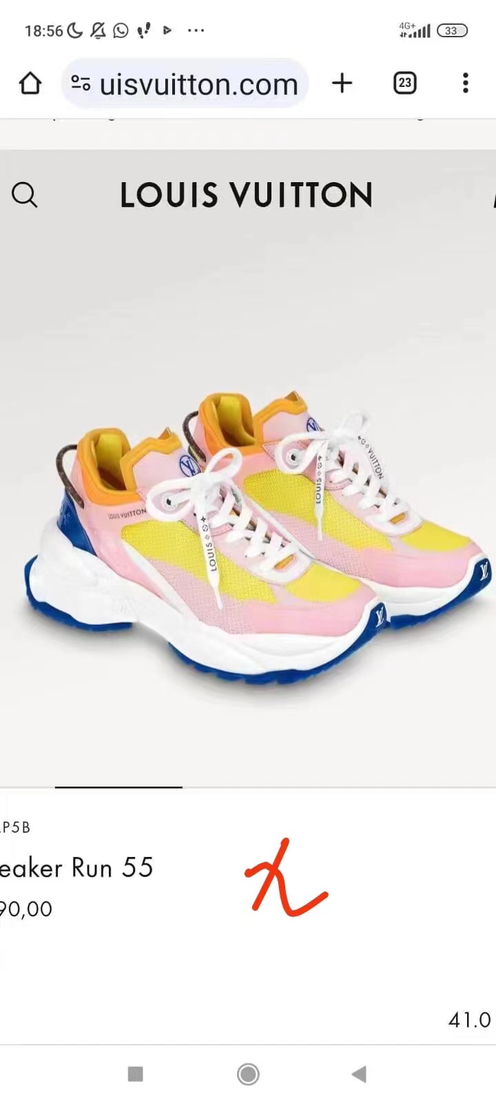 2025 Women Louis Vuitton Yellow Pink Blue Mesh Leather Sneakers