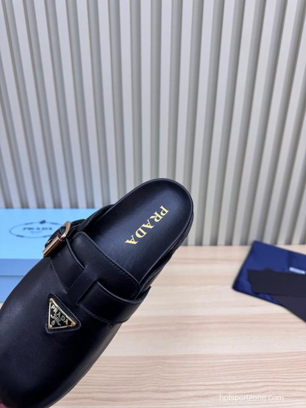 2025 Slippers Prada Black Leather Slippers